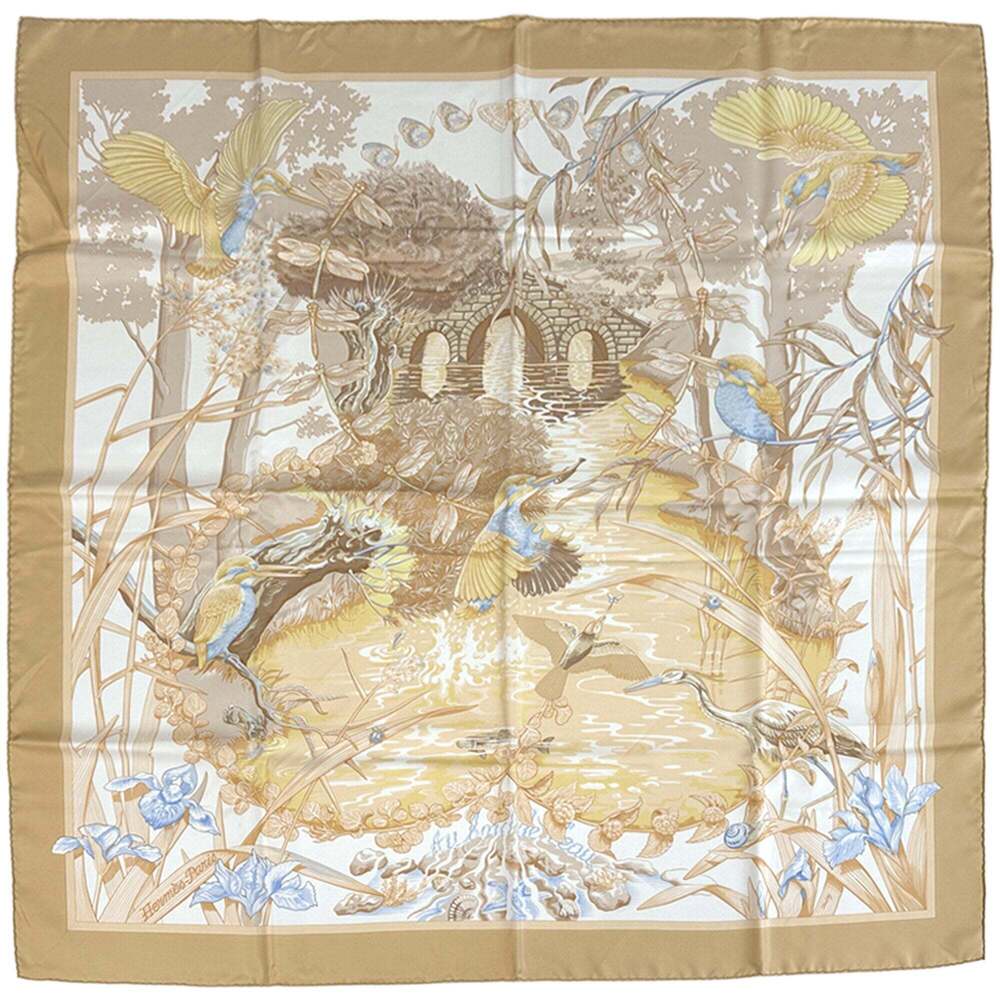 HERMES Cream Silk Scarf - Picture 1 of 8
